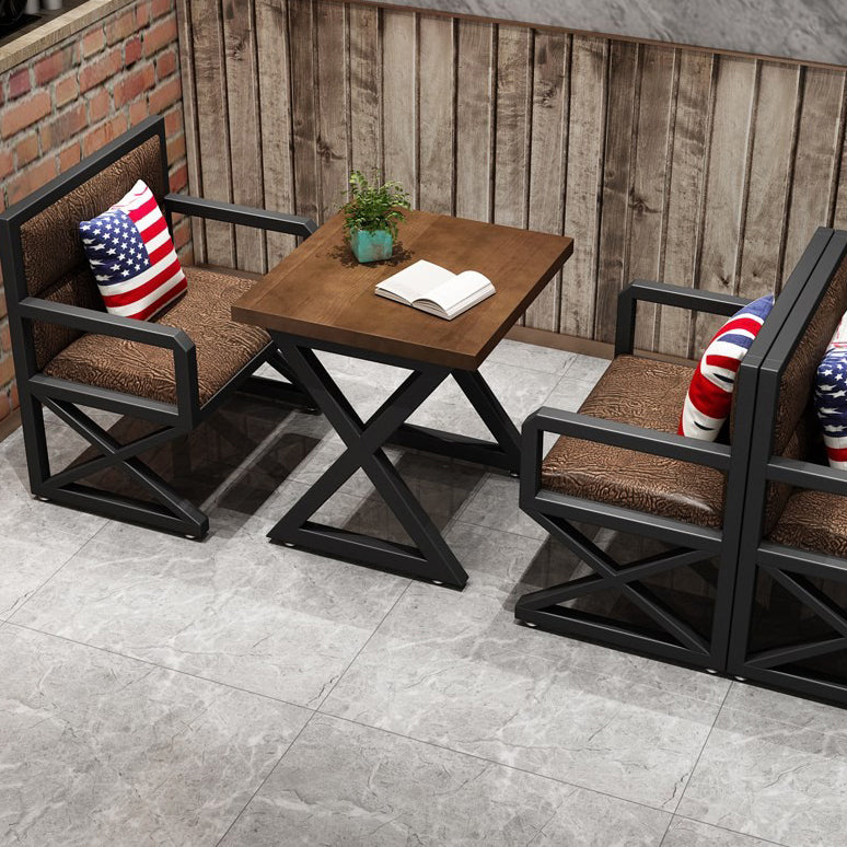 Mesa de comedor marrón de estilo industrial, mesa con caballete de madera maciza para comedor