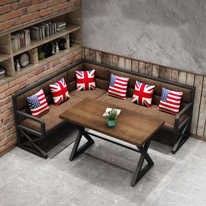 Mesa de comedor marrón de estilo industrial, mesa con caballete de madera maciza para comedor