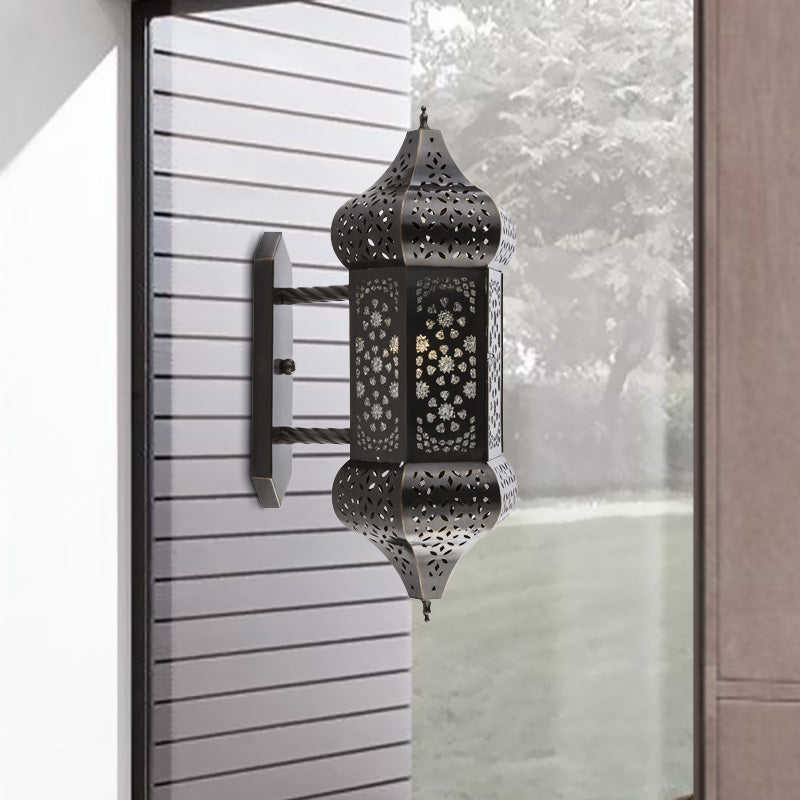 Arabische lantaarn Wand SCONCE VERLICHTING 1 licht metallic wandmontage Lamp in het zwart voor buiten
