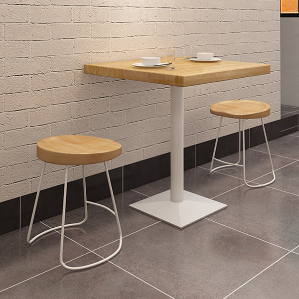 Square Wooden Fir Table Industrial Dining Table with Metal Pedestal Base