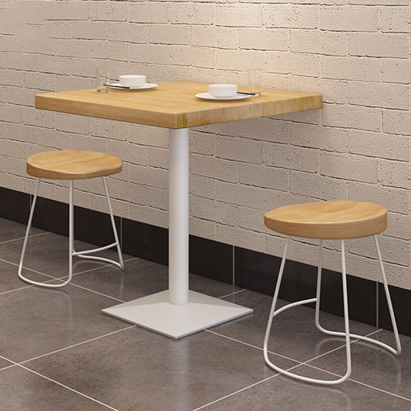Square Wooden Fir Table Industrial Dining Table with Metal Pedestal Base