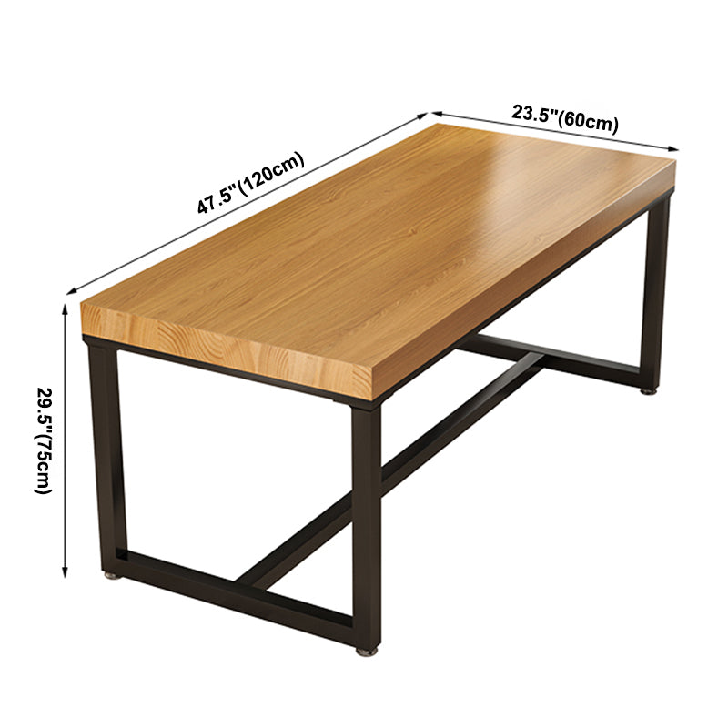 Industrial Solid Wood Dining Table Rectangle Table in Brown with Metal Trestle Base