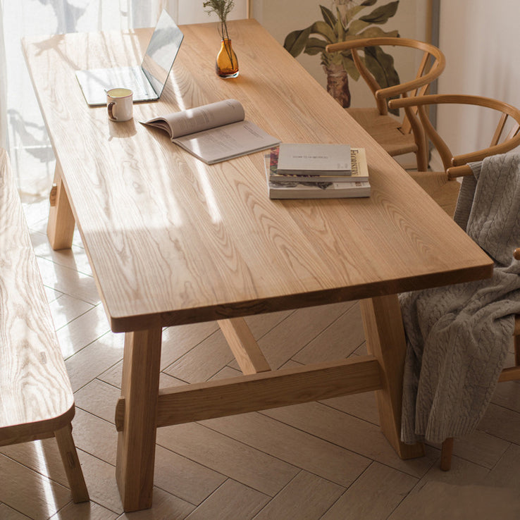 Rectangle Pine Solid Wood Table in Nature Modern Dining Table with Trestle Base for Restaurant