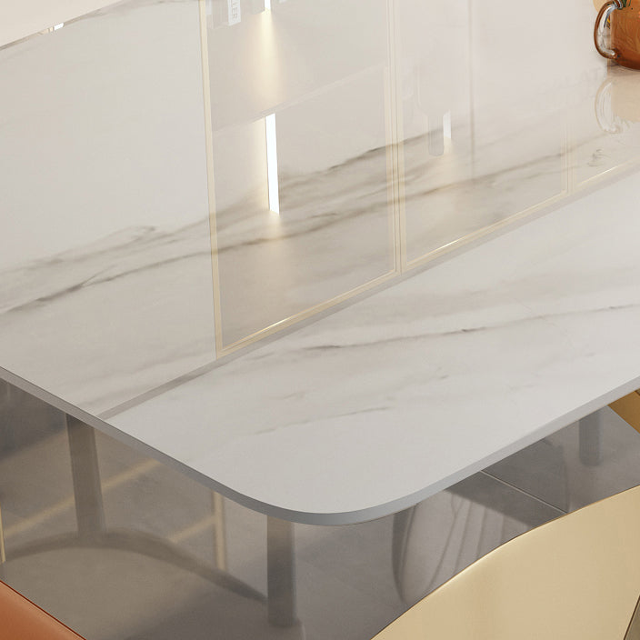 Sintered Stone Top Rectangle Table for Restaurant Luxury Dining Table with Gold Pedestal
