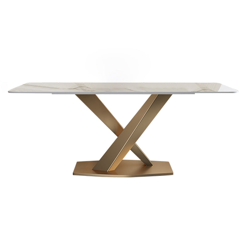Sintered Stone Top Rectangle Table for Restaurant Luxury Dining Table with Gold Pedestal