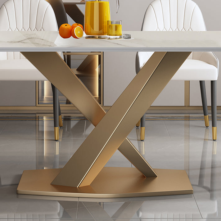 Sintered Stone Top Rectangle Table for Restaurant Luxury Dining Table with Gold Pedestal