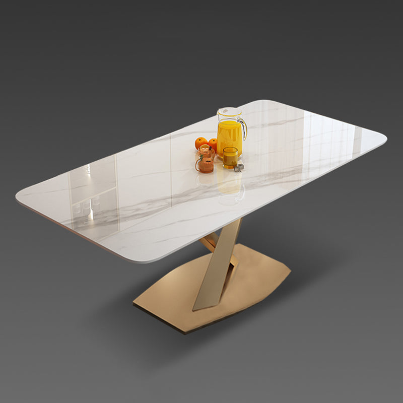 Sintered Stone Top Rectangle Table for Restaurant Luxury Dining Table with Gold Pedestal