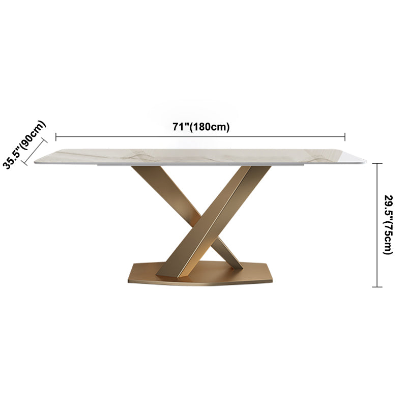 Sintered Stone Top Rectangle Table for Restaurant Luxury Dining Table with Gold Pedestal