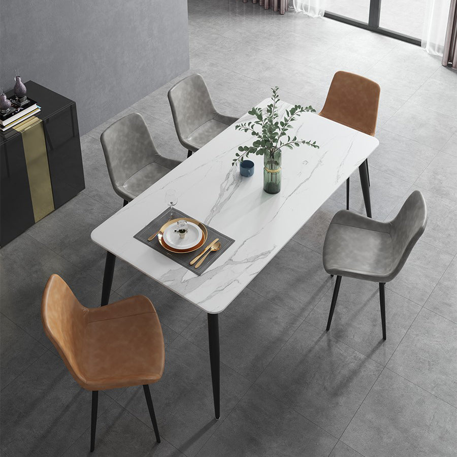 Industrial Sintered Stone Esstisch 4 Beine Metallic Basis Rechtecktisch für Zuhause