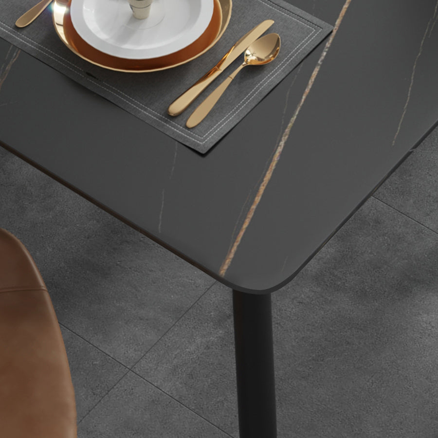 Industrial Sintered Stone Esstisch 4 Beine Metallic Basis Rechtecktisch für Zuhause