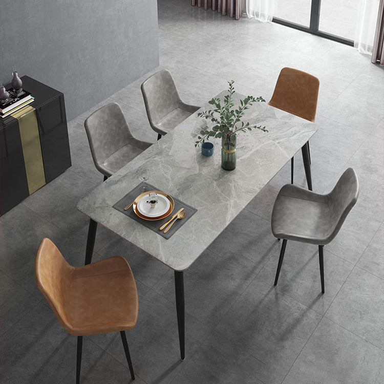 Industrial Sintered Stone Esstisch 4 Beine Metallic Basis Rechtecktisch für Zuhause
