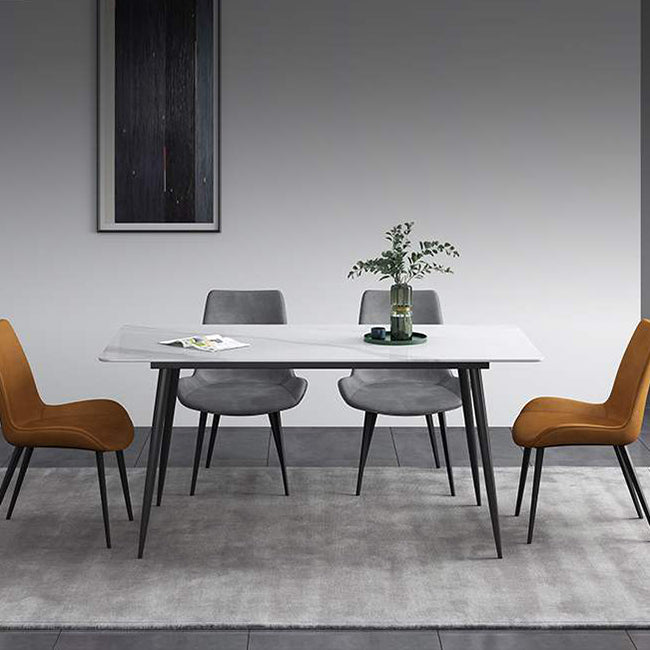 Industrial Home Sintered Stone Dining Table 4 Legs Carbon Steel Base Rectangle Table