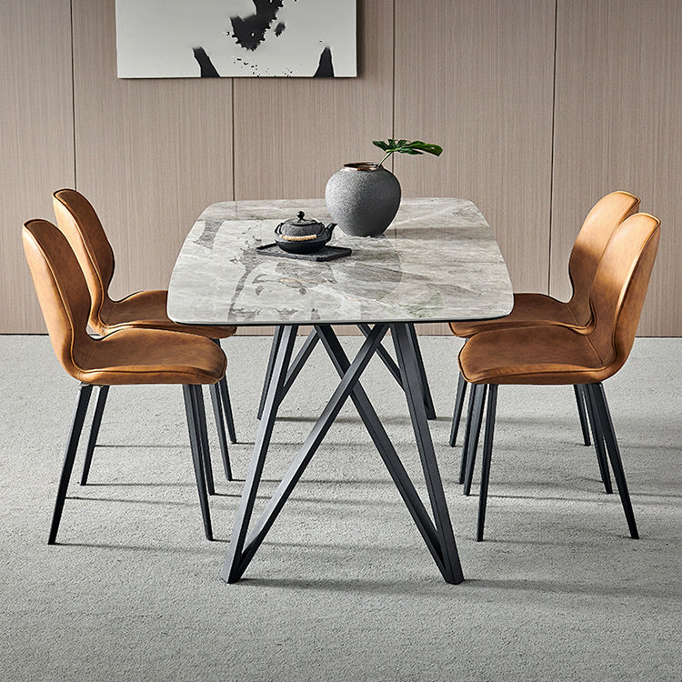 Gesinterde steen moderne rechthoek eettafel grijze steen boventafel met 4 poten