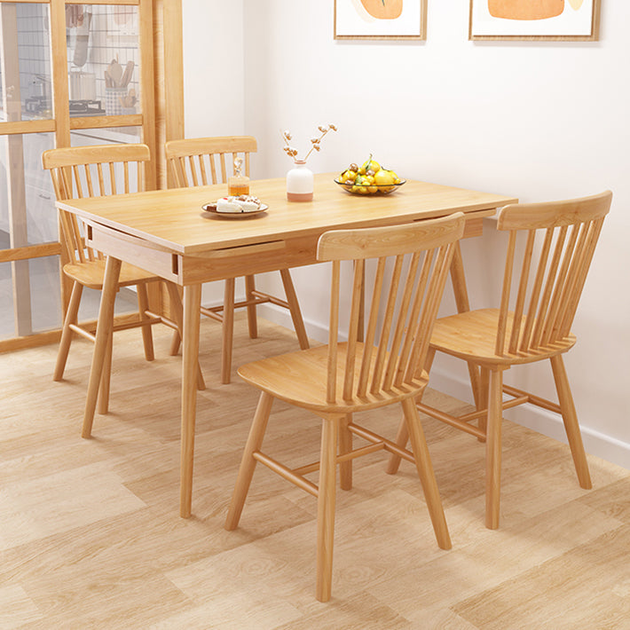 Extendable Rubber Wood Table in Nature/walnut Modern Rectangle Table with 4 Legs
