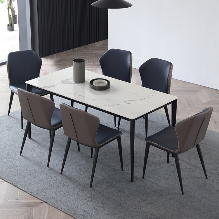 Mesa de comedor de piedra sinterizada industrial, resistente a los arañazos, mesa rectangular con base de 4 patas para el hogar