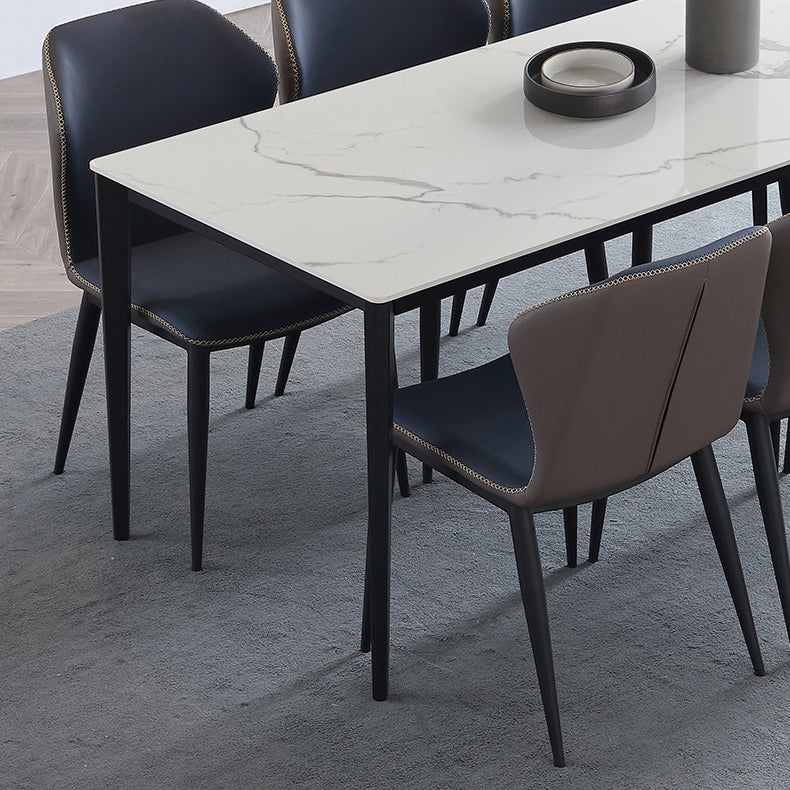 Mesa de comedor de piedra sinterizada industrial, resistente a los arañazos, mesa rectangular con base de 4 patas para el hogar