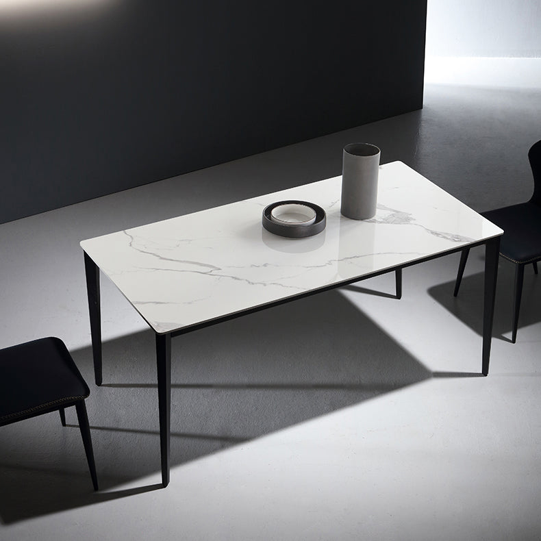 Mesa de comedor de piedra sinterizada industrial, resistente a los arañazos, mesa rectangular con base de 4 patas para el hogar