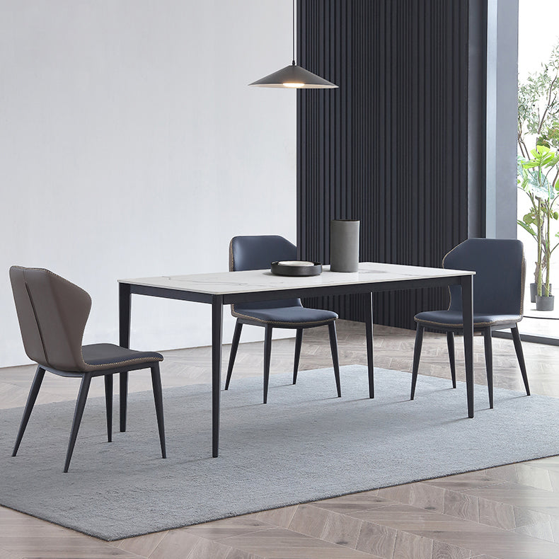 Mesa de comedor de piedra sinterizada industrial, resistente a los arañazos, mesa rectangular con base de 4 patas para el hogar