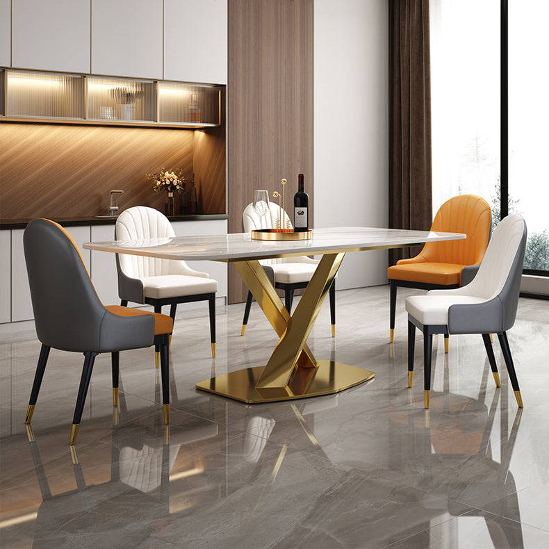 Mesa de comedor rectangular de lujo tradicional Mesa de piedra sinterizada con base de pedestal
