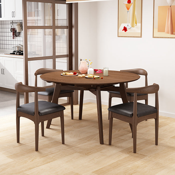 Table à manger ronde extensible pour restaurant Table moderne en bois d'hévéa avec 4 pieds