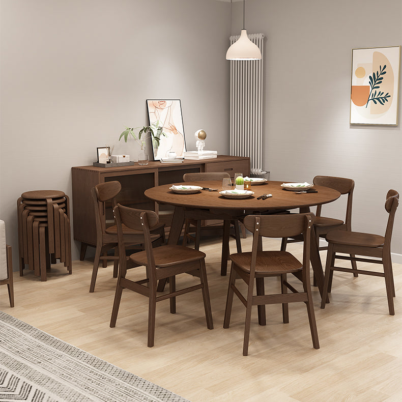 Table à manger ronde extensible pour restaurant Table moderne en bois d'hévéa avec 4 pieds