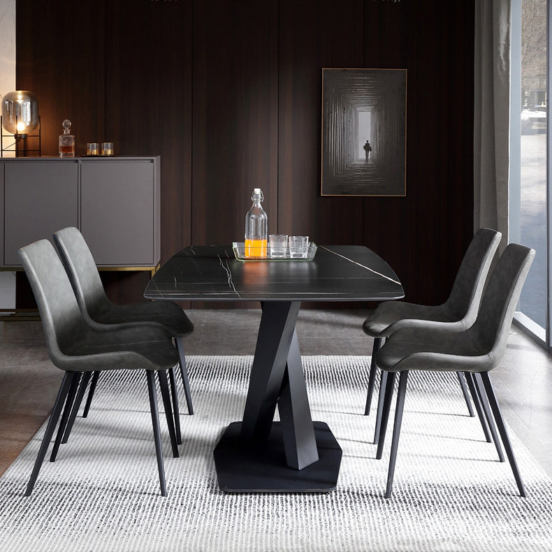 Table à manger rectangle de pierre noire noire table de cuisine industrielle avec base de piédestal