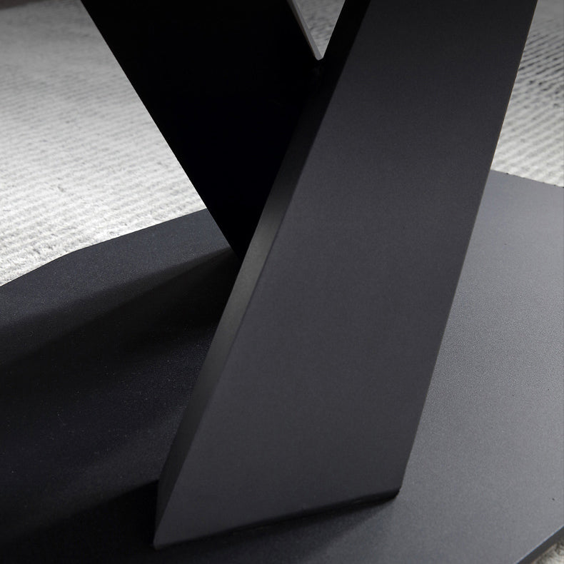 Table à manger rectangle de pierre noire noire table de cuisine industrielle avec base de piédestal