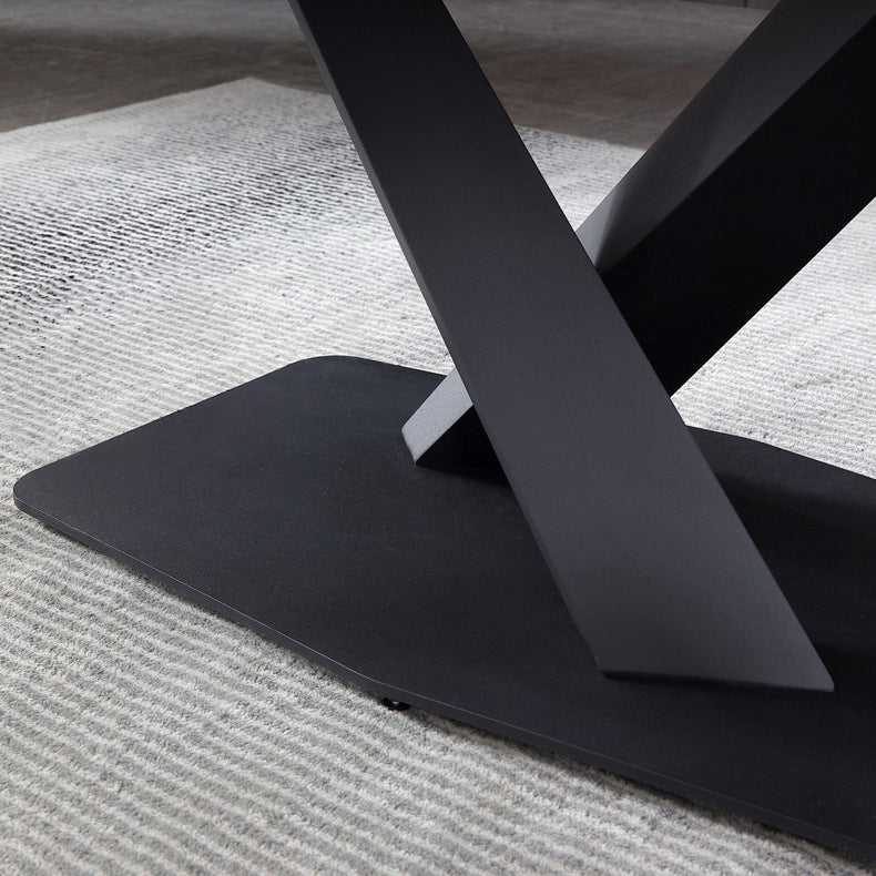 Table à manger rectangle de pierre noire noire table de cuisine industrielle avec base de piédestal