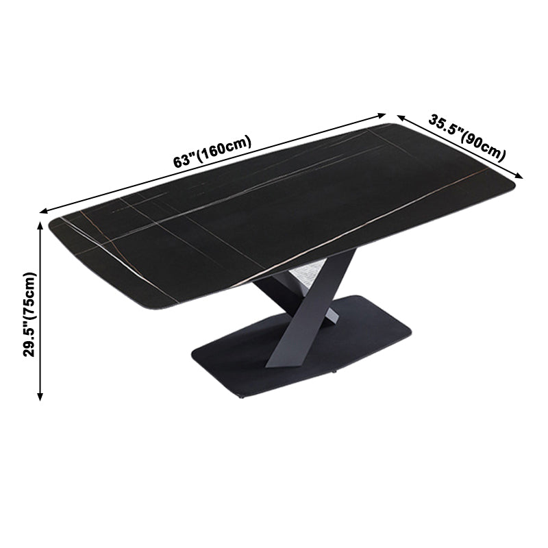 Table à manger rectangle de pierre noire noire table de cuisine industrielle avec base de piédestal