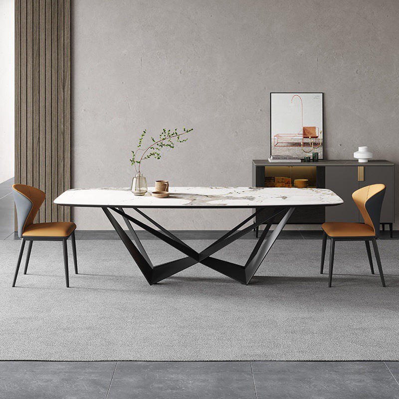 Simplicity Rectangle Dining Room Table Sintered Stone Table with Black Pedestal Base