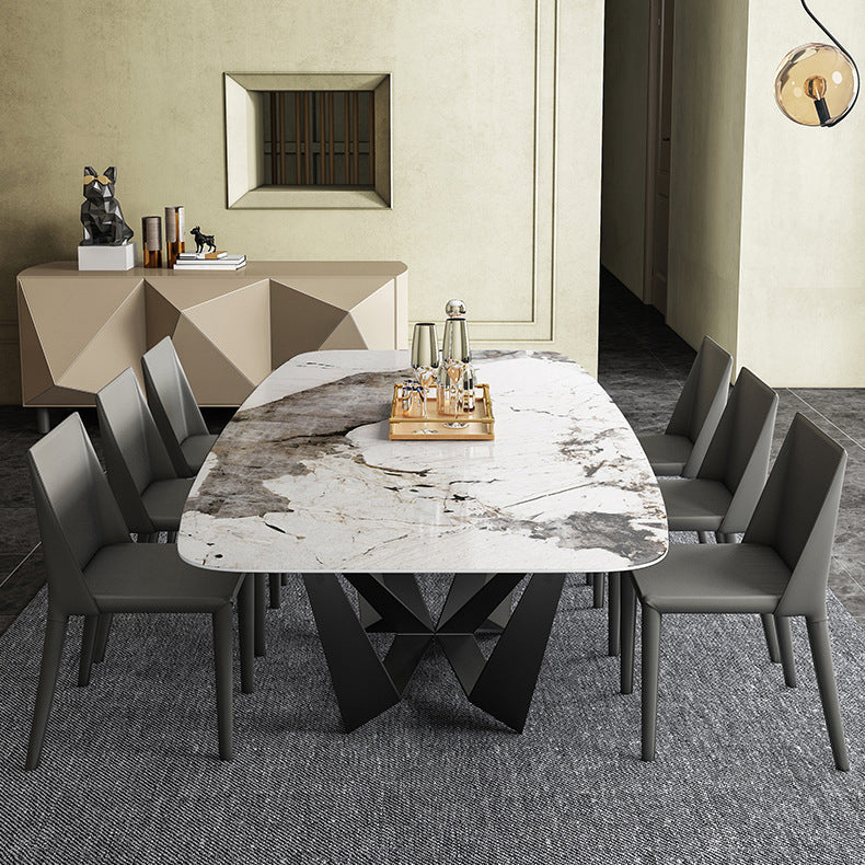 Simplicity Rectangle Dining Room Table Sintered Stone Table with Black Pedestal Base