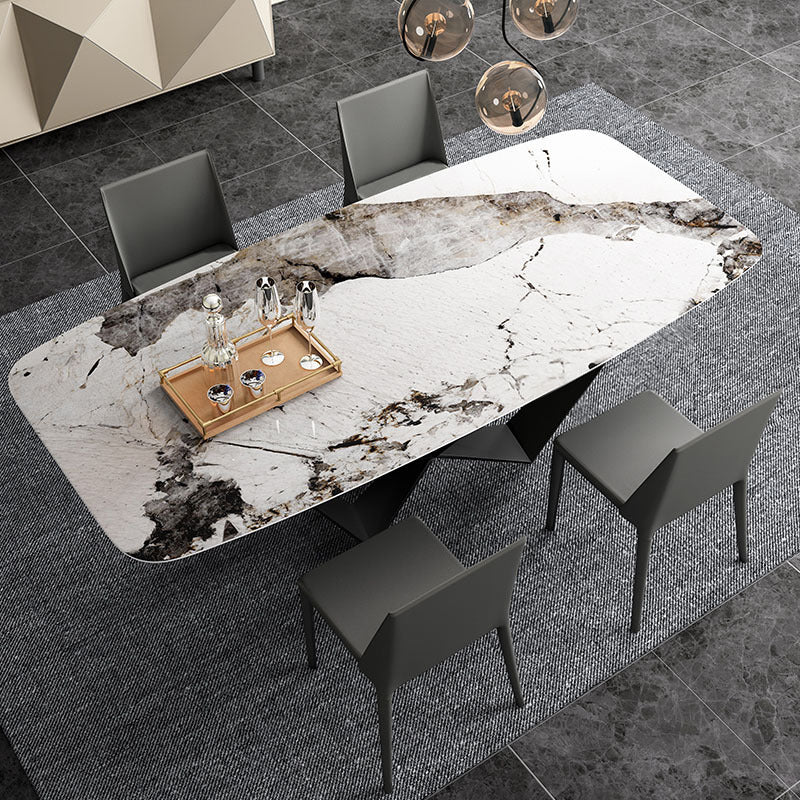 Simplicity Rectangle Dining Room Table Sintered Stone Table with Black Pedestal Base