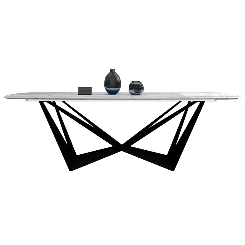 Simplicity Rectangle Dining Room Table Sintered Stone Table with Black Pedestal Base