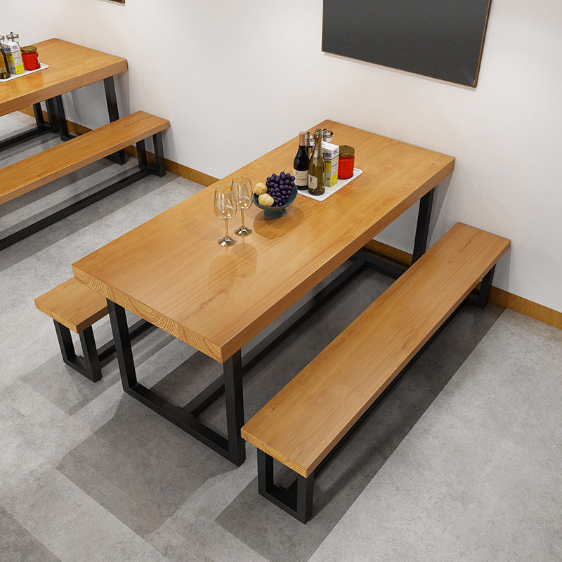 Mesa de comedor rectangular industrial Mesa de madera maciza con base de caballete