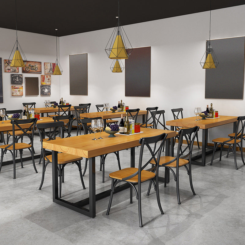 Mesa de comedor rectangular industrial Mesa de madera maciza con base de caballete