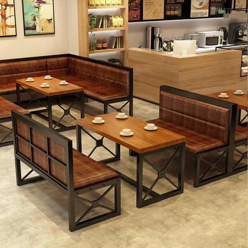 Industrial Rectangle Dining Room Table Solid Wood Table with Trestle Base for Home Kitchen Dinner