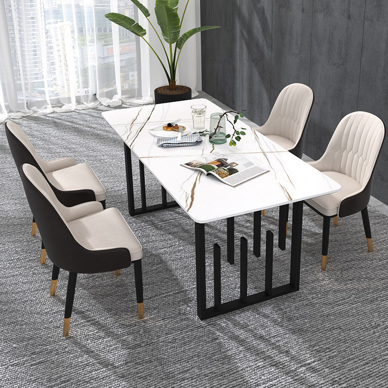 Traditionele luxe rechthoekige eettafel Gesinterde stenen tafel met dubbel voetstuk