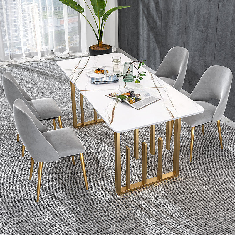 Traditionele luxe rechthoekige eettafel Gesinterde stenen tafel met dubbel voetstuk