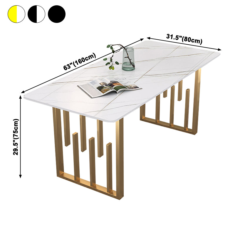 Traditionele luxe rechthoekige eettafel Gesinterde stenen tafel met dubbel voetstuk