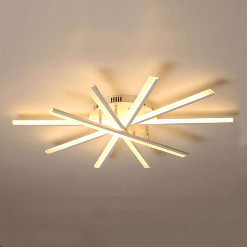 Plafonnier LED linéaire en acrylique, simplicité moderne, montage encastré en fer laqué pour salon