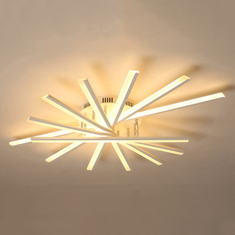 Plafonnier LED linéaire en acrylique, simplicité moderne, montage encastré en fer laqué pour salon