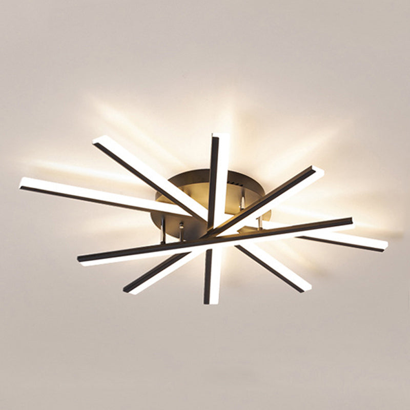 Plafonnier LED linéaire en acrylique, simplicité moderne, montage encastré en fer laqué pour salon