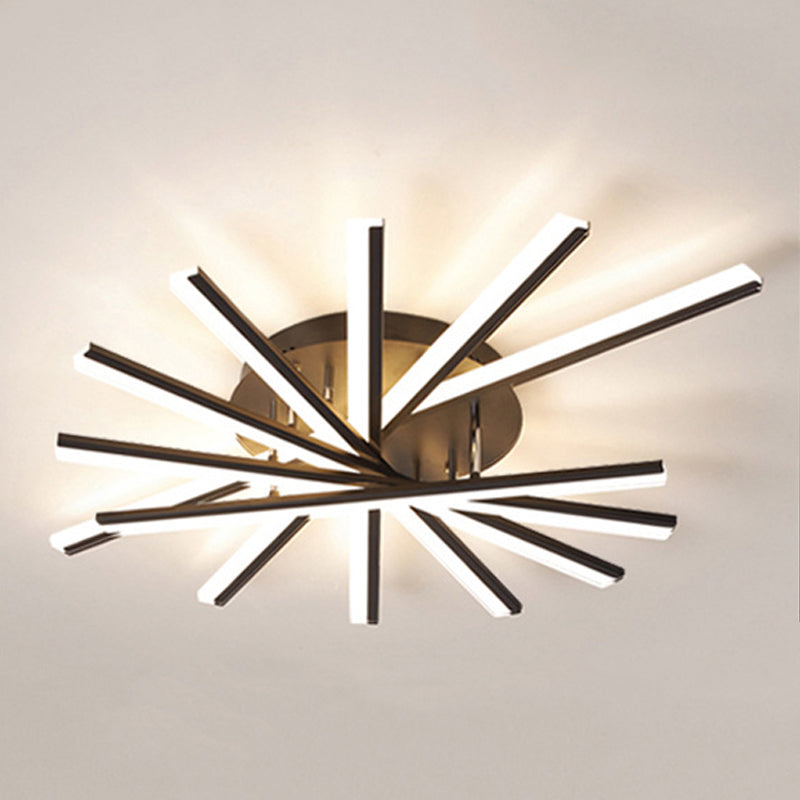 Plafonnier LED linéaire en acrylique, simplicité moderne, montage encastré en fer laqué pour salon