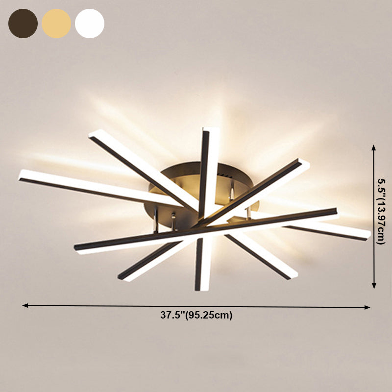 Plafonnier LED linéaire en acrylique, simplicité moderne, montage encastré en fer laqué pour salon