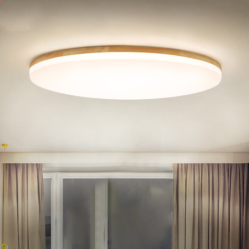 Round Shape LED Ceiling Lamp Modern Wood 1 Light Flush Mount for Aisle Dining Room