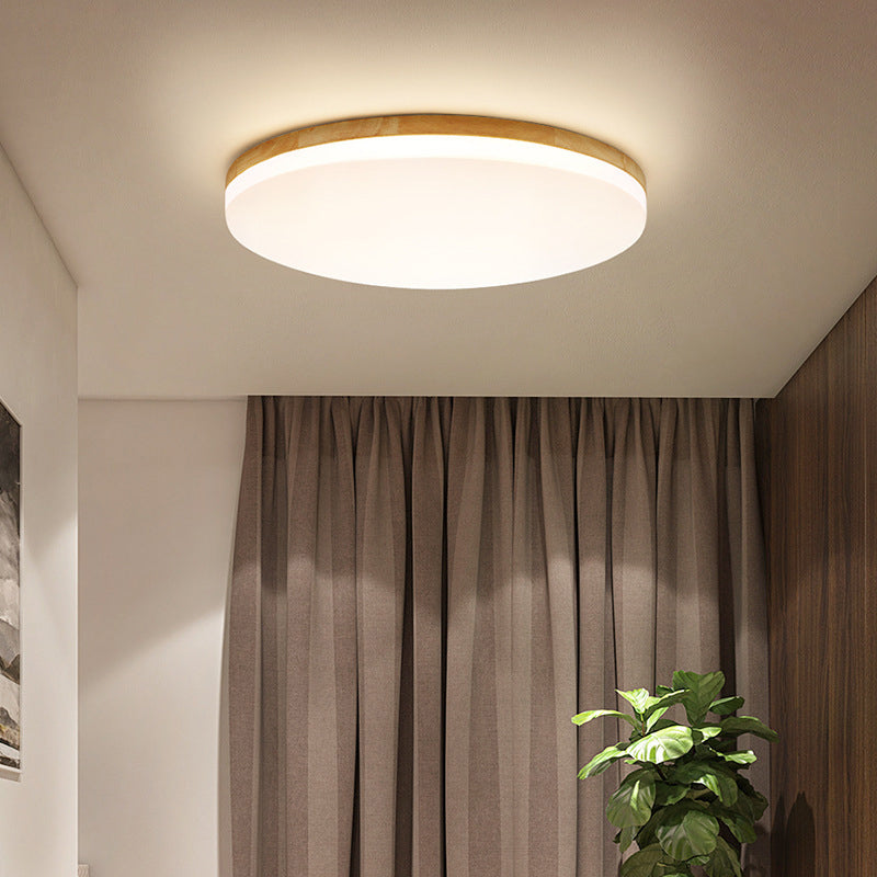 Round Shape LED Ceiling Lamp Modern Wood 1 Light Flush Mount for Aisle Dining Room