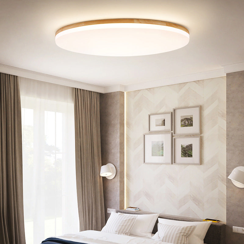 Round Shape LED Ceiling Lamp Modern Wood 1 Light Flush Mount for Aisle Dining Room