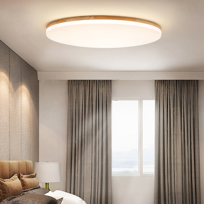 Round Shape LED Ceiling Lamp Modern Wood 1 Light Flush Mount for Aisle Dining Room