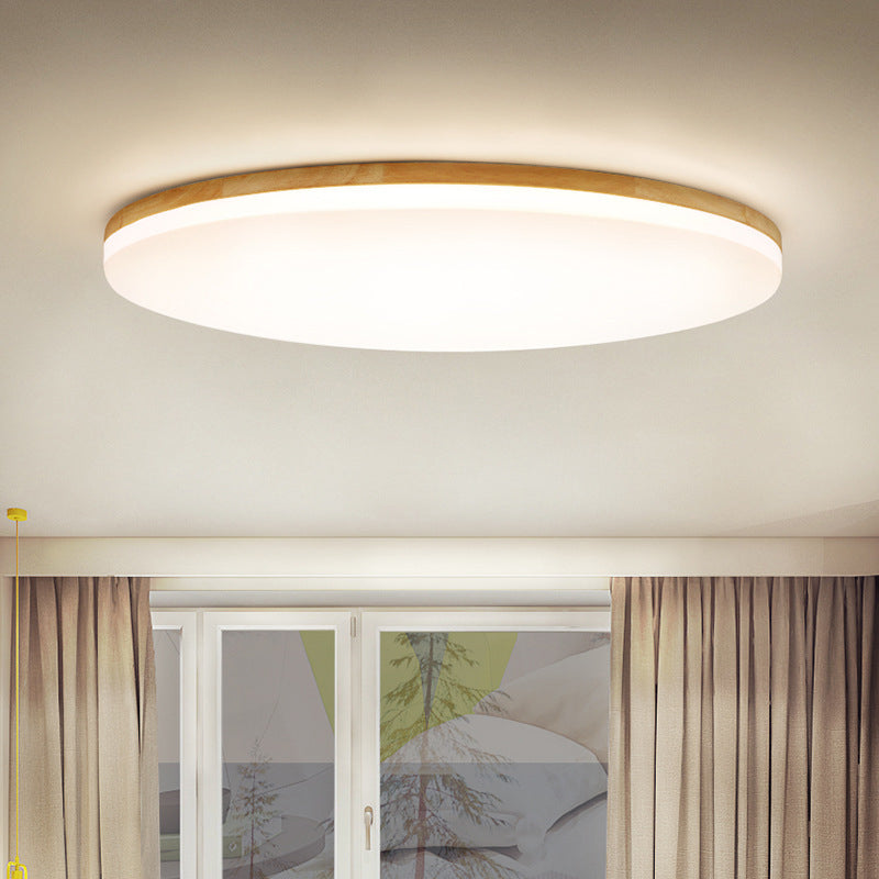 Round Shape LED Ceiling Lamp Modern Wood 1 Light Flush Mount for Aisle Dining Room