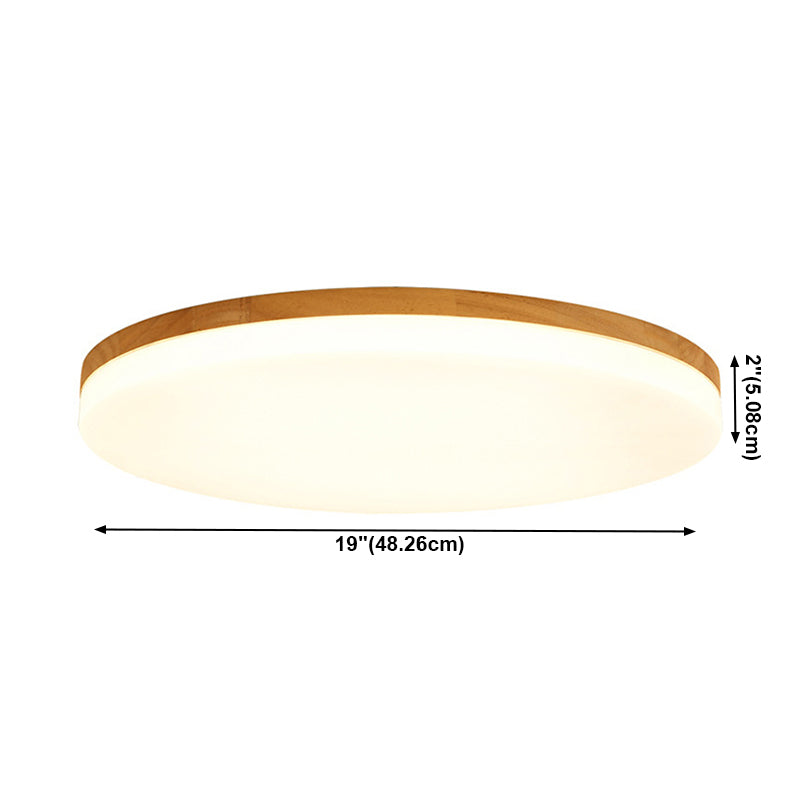 Round Shape LED Ceiling Lamp Modern Wood 1 Light Flush Mount for Aisle Dining Room